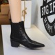 578-22 Thick Heel Chelsea Short Boots, Women's Retro Style, British Pointed Versatile, Slimming and Elastic Cigarette Boots, Martin Boots