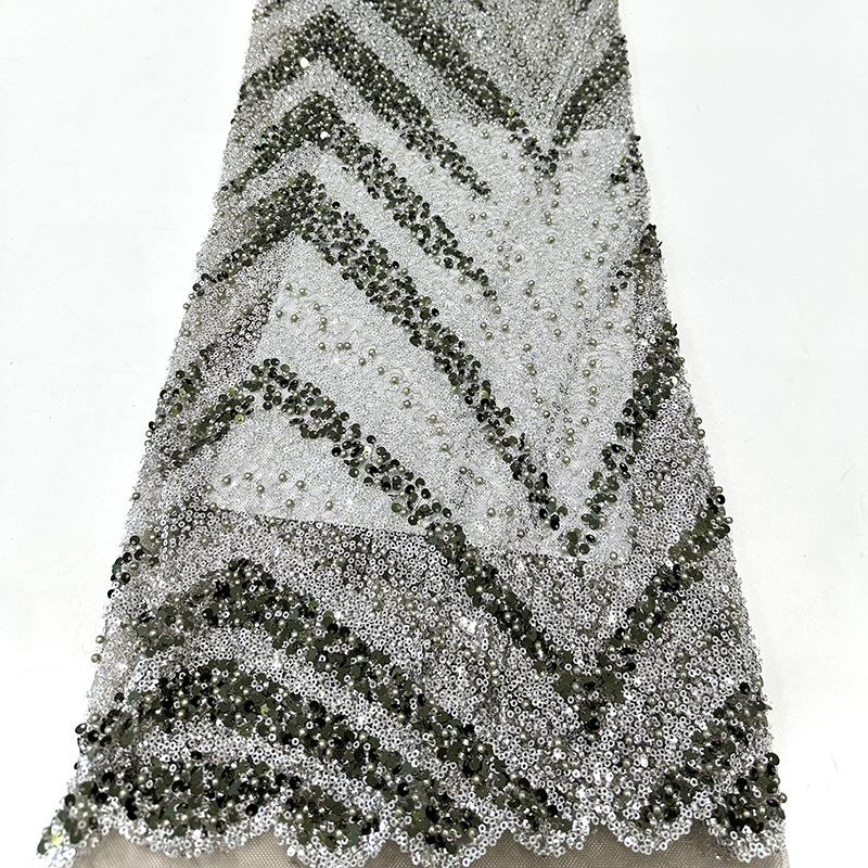 Tejido bordado estriado cuentas sequinado cuentas tubo bordado tela de alta gama vestido de noche vestido de escenario tela bordada image 13