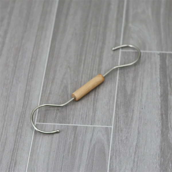 23CM solid wood double silver hook