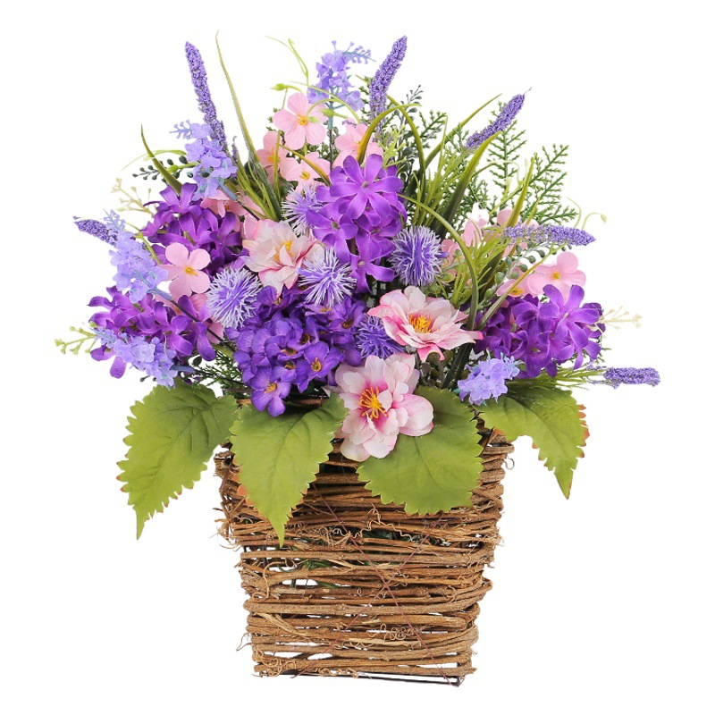 Cesta de Flores Artificiales Moradas Transfronterizas, Decoración para el Día de la Madre 2025, Flores Artificiales de Lavanda Morada para Colgar en la Puerta, Decoración del Hogar