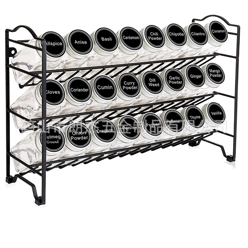 Hierro plano transfronterizo de tres capas condimento rack cocina escritorio cesta de almacenamiento montado en la pared estante de almacenamiento de especias gabinete de almacenamiento organizador