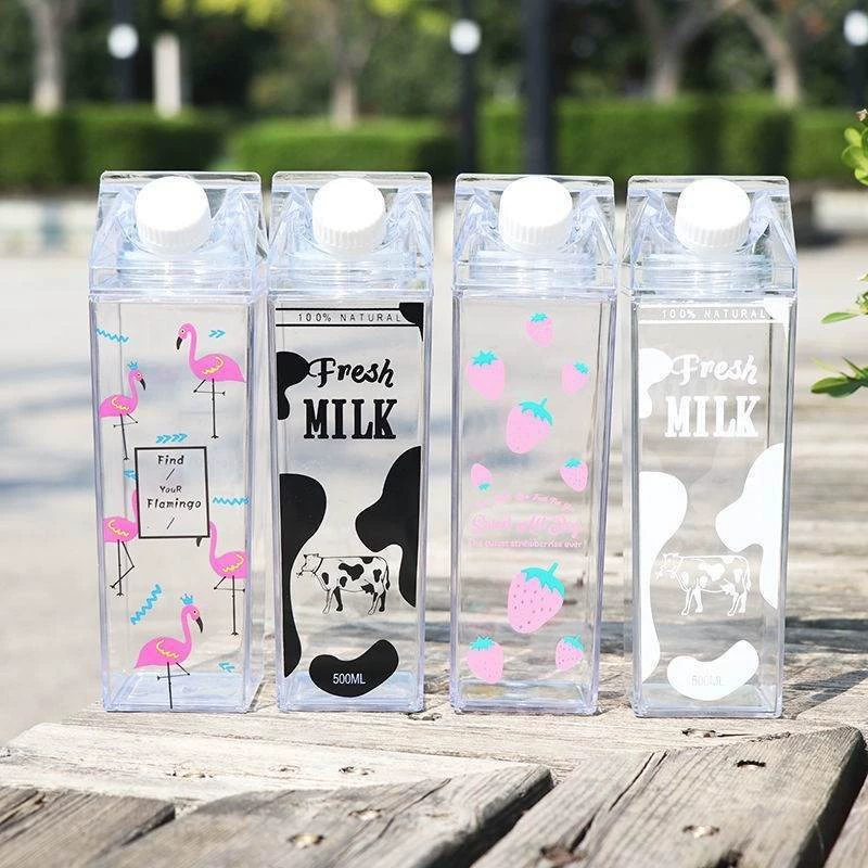 foreign trade large capacity 1000ml plastic square milk cup Korean cartoon square milk box milk box square cup