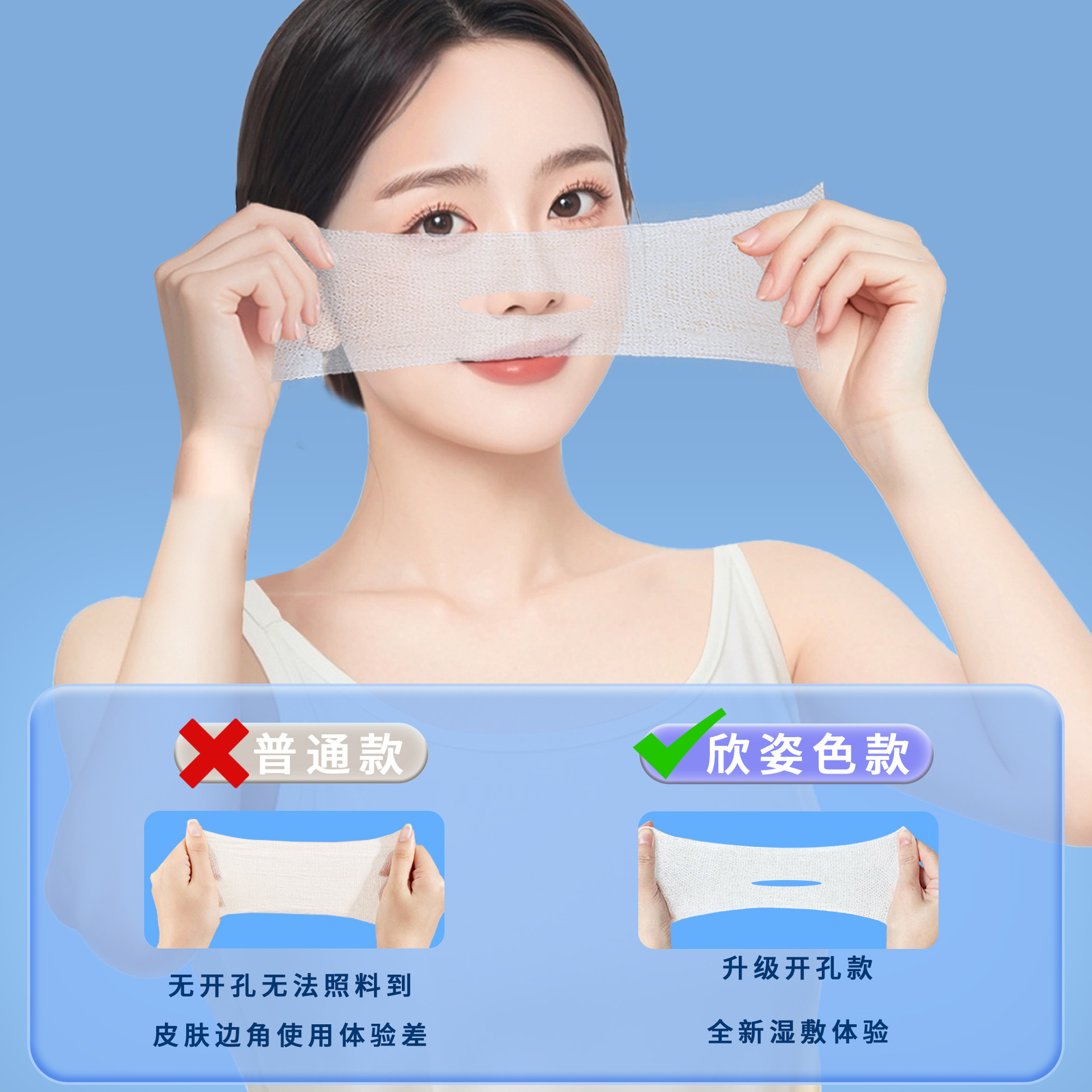 Compresa húmeda de algodón, tipo fino especial, compresa húmeda estirable, hoja de algodón, tipo de agujero abierto, compresa húmeda tensi, mascarilla facial, personalización OEM