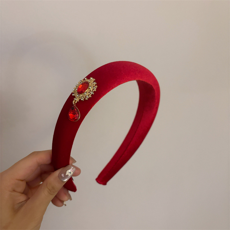 Retro Velvet Wide-brim Hairband Zircon Diamond Pendant Elevated Cranial Top Headband Niche Hair Accessories Hairpin