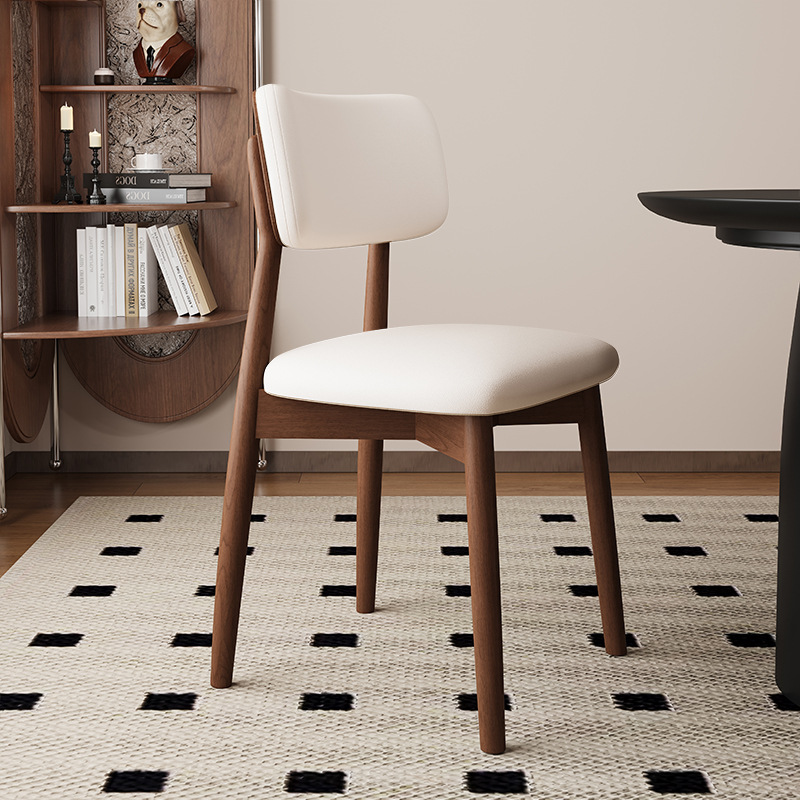 Silla de comedor de madera maciza, cuero de microfibra, restaurante doméstico, silla trasera de tela de algodón y lino, mesa y silla de comedor de hotel, taburete, silla duradera