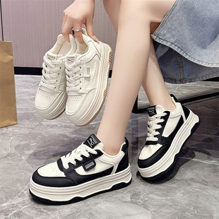 Women's thick-soled white shoes 2024 New Spring Korean style round toe lace-up student casual sports sneakers factory wholesale