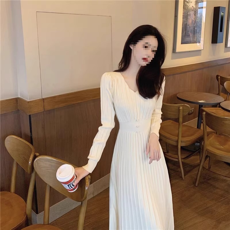 ng2510292 2025 High-End Feel Inner Wear Knitted Long For Women Autumn Winter French Style Waist-Cinching Base Sweater Dress_ecoleips.com
