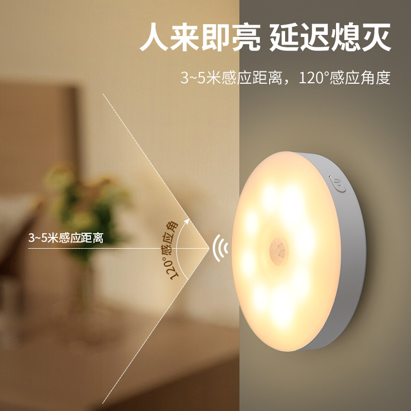 定制LED智能人体感应磁吸小夜灯可调光卧室衣柜过道灯可跨境热销