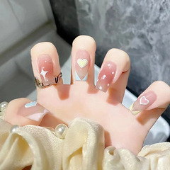 Wearable False Nails Short Ballet 24 Pieces Boxed Multicolor French Heart Dot Delicate Ice Transparent Nail Stickers