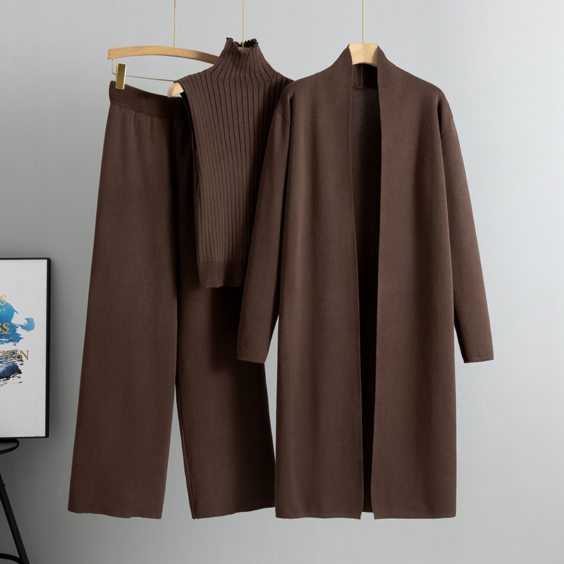 Cross-Border European Station 2026 Spring and Autumn Knit Set for Women: Long Shawl, High-Neck Vest, Wide-Leg Pants, Casual Three-Piece Set Cross-Border European Station 2026 Spring and Autumn Knit Set for Women: Long Shawl, High-Neck Vest, Wide-Leg Pants, Casual Three-Piece Set