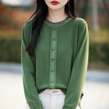 25年秋冬新款安迪绒圆领针织假开衫长袖女包扣领口烫钻打底衫上衣