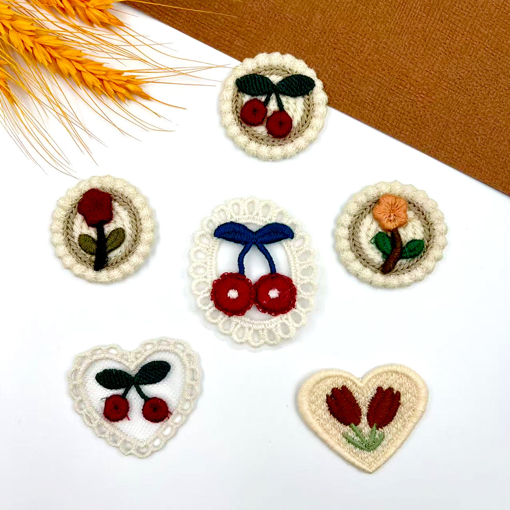 可爱樱桃花朵布贴服装辅料包包饰品装饰布贴纺织手工DIY补丁布贴