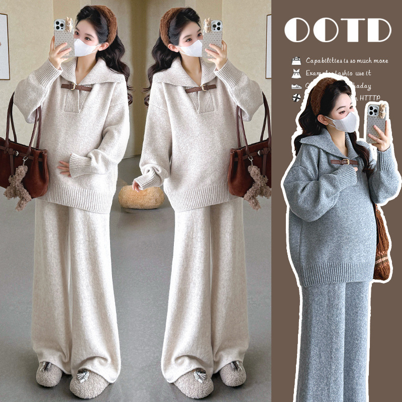 2025 New Pregnant Women's Loose and Lazy Knitted Two-Piece Set Thickeneded Autumn and Winter Korean Fashion Casual Pregnant Mother Suit 2025 New Pregnant Women's Loose and Lazy Knitted Two-Piece Set Thickeneded Autumn and Winter Korean Fashion Casual Pregnant Mother Suit