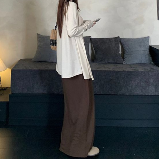 复古松弛长袖开衫内搭背心慵懒休闲半身裙秋季新款时尚套装女新品|undefined