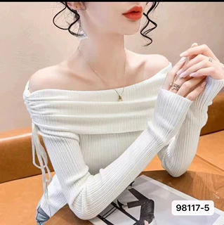 法式一字肩针织上衣女秋季高级感露肩锁骨毛衣2023新款内搭打底衫