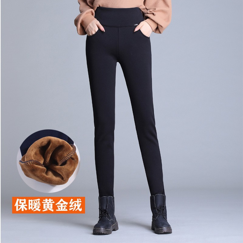 自设工厂秋冬加绒加厚打底裤女羊羔绒保暖裤子女高腰源头厂家批发