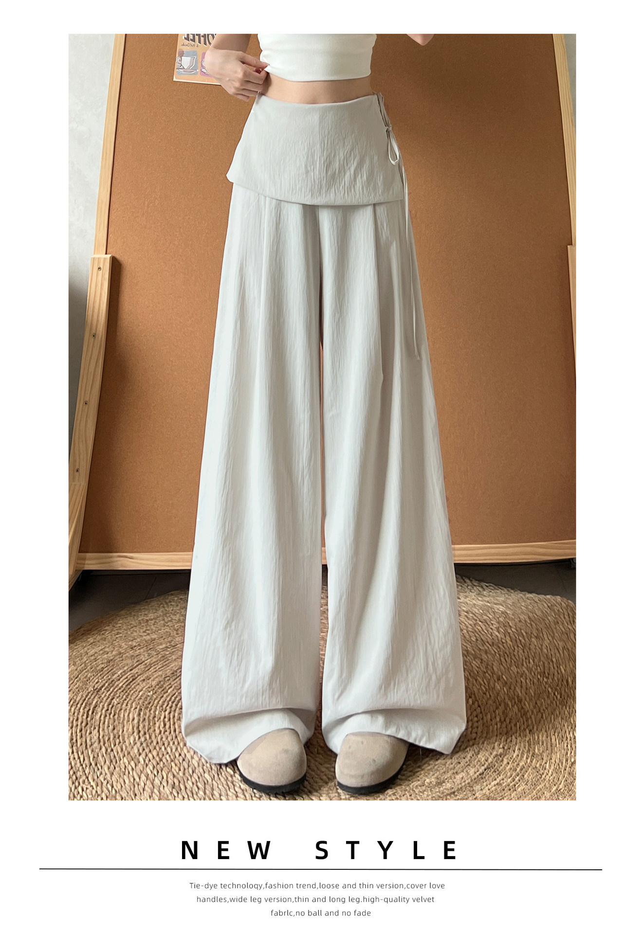 Quần culottes nữ ống rộng cạp cao phối khóa kéo bên hông chất liệu linen — Màu xám đậm (Extended) chi tiết 9