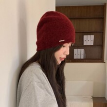 韩版秋冬显脸小针织慵懒毛线帽子女大头围显脸小保暖套头冷帽潮粉