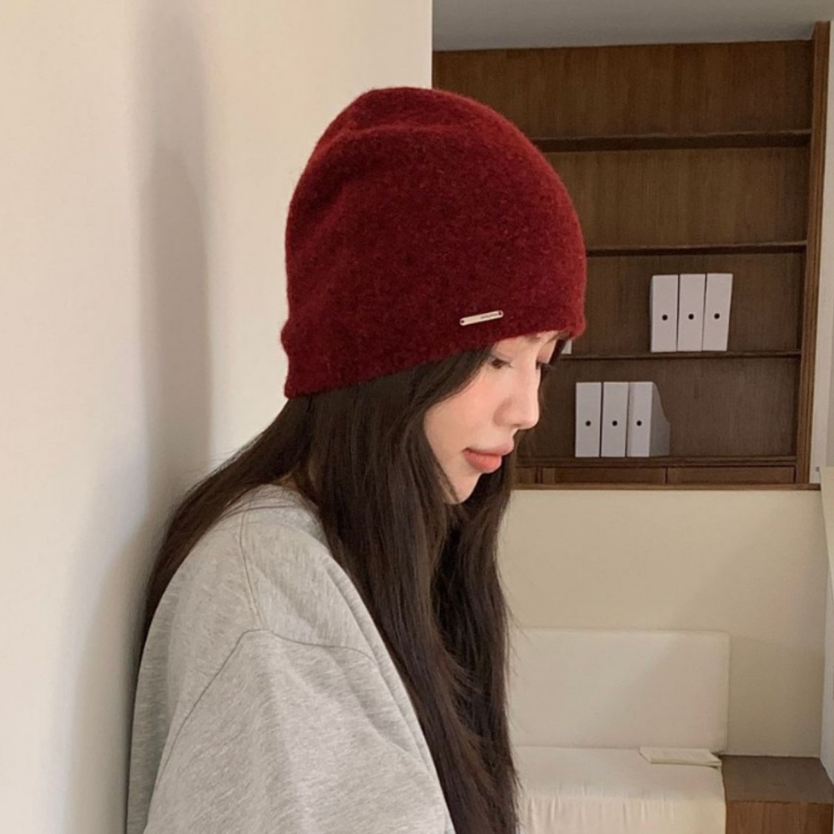 韩版秋冬显脸小针织慵懒毛线帽子女大头围显脸小保暖套头冷帽潮粉