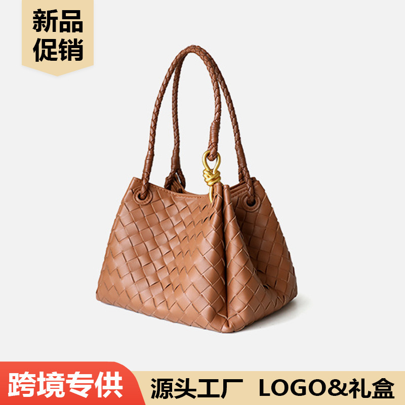 Cross-Border Bv Woven Bag Tote Bag Large Capacity Women's Bag High-End Light Luxury Commuter Metal Rope Buckle Parachute Bag Cross-Border Bv Woven Bag Tote Bag Large Capacity Women's Bag High-End Light Luxury Commuter Metal Rope Buckle Parachute Bag