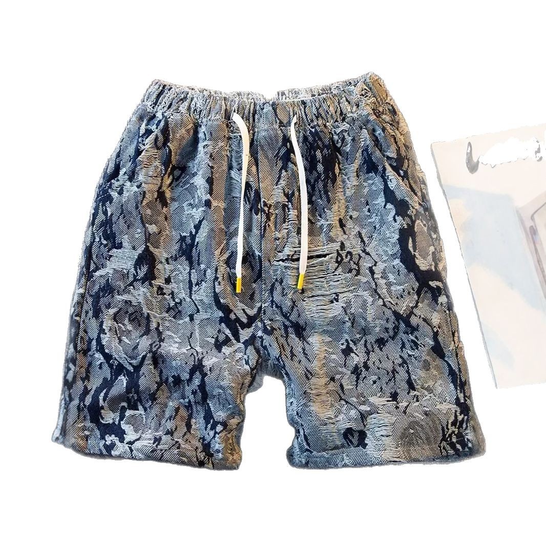 Summer Thin Large Size Denim For Men, Distressed Slim Straight Youth Five-Point Mid-Length Casual Shorts_voghion.com