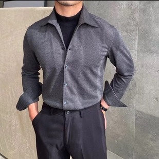 New fake two-piece shirt retro men's autumn and winter lapel versatile warm collar casual shirt trendy men's Korean style
