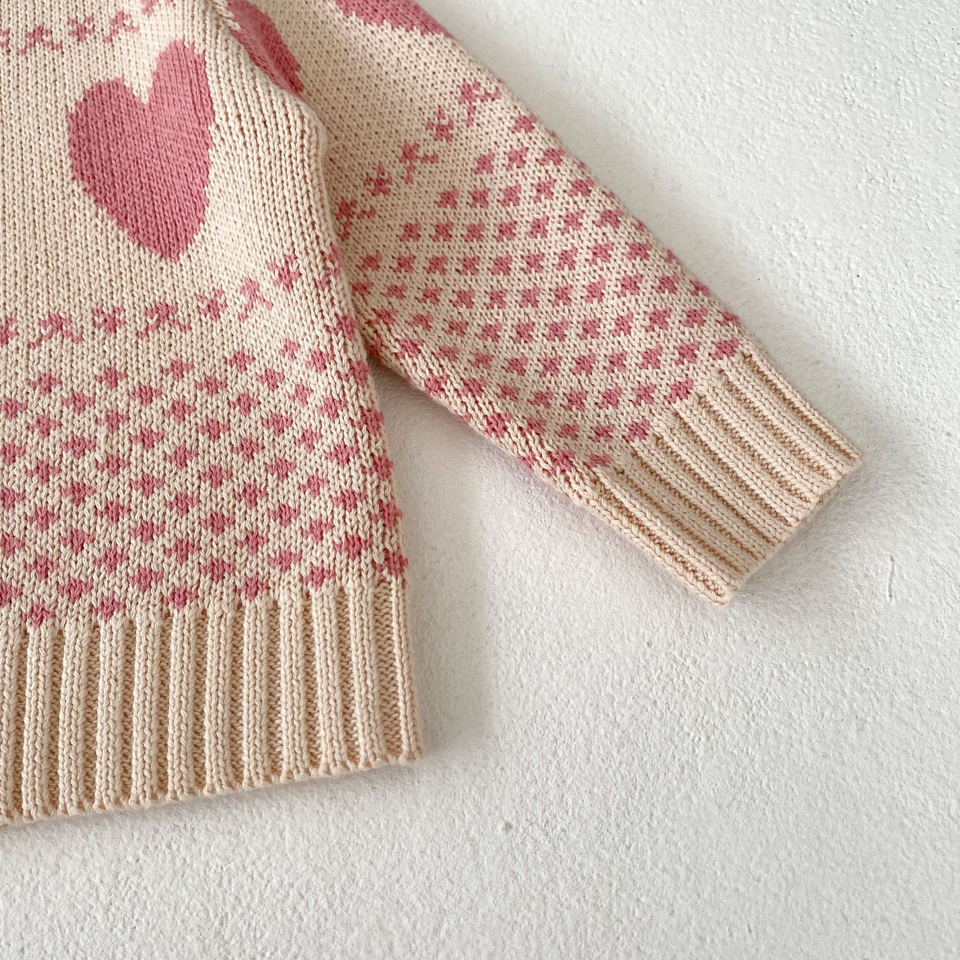 Kannerkleeder 2024 Hierscht nei Damen Schatzpullover Häerz Jacquard Zwee-Stéck Set, Ronn Hals Jackett+Schëller_voghion.com