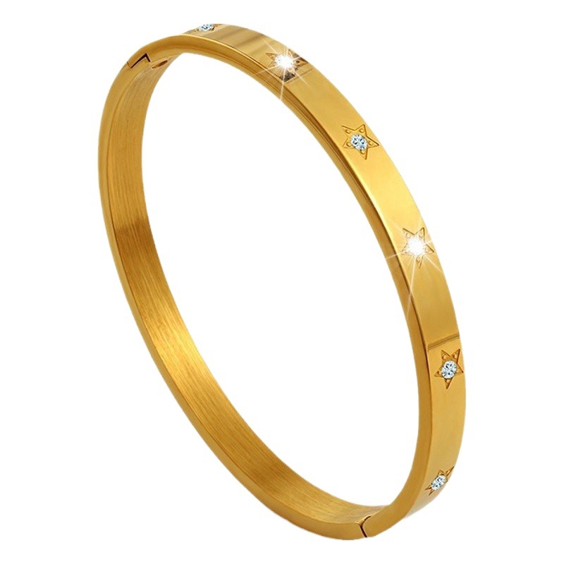 Pulsera de acero de titanio, estrella de cinco puntas, pulsera de acero inoxidable con diamantes, diseño de personalidad de alta calidad para niñas, pulsera de todo fósforo de estilo ins