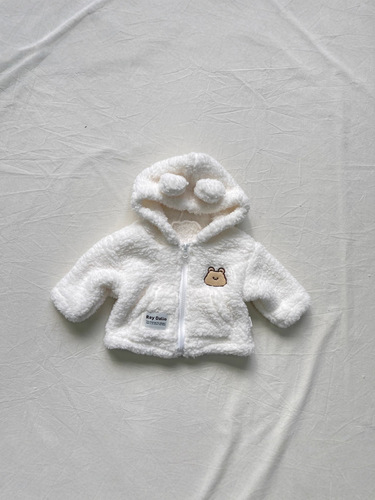 Ins Korean version autumn and winter children's plush jacket, lined and thick hooded fur sweater, unisex baby jacket top