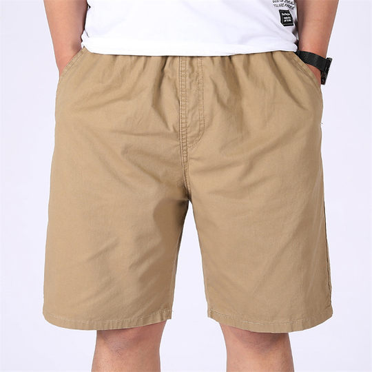 Dad's Summer Pure Cotton Shorts Men's Outer Wear Pants Loose Casual plus size Solid Color Large Pants with Thin Waist