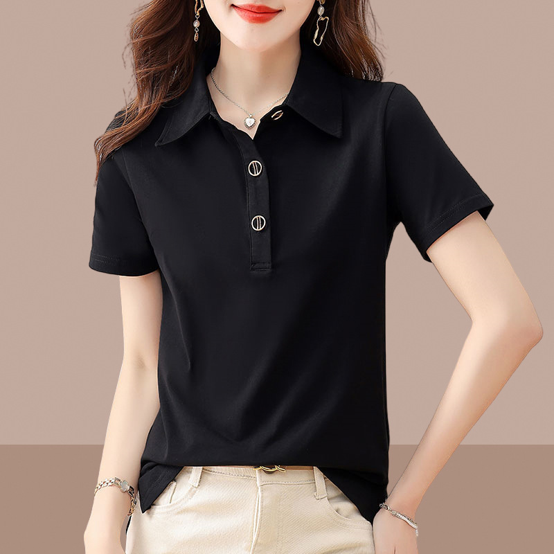 polo Shirt Lapel Short-sleeved T-shirt for Women 2024 Summer New Cotton Short Top Fashionable Loose Black Body Trend polo Shirt Lapel Short-sleeved T-shirt for Women 2024 Summer New Cotton Short Top Fashionable Loose Black Body Trend