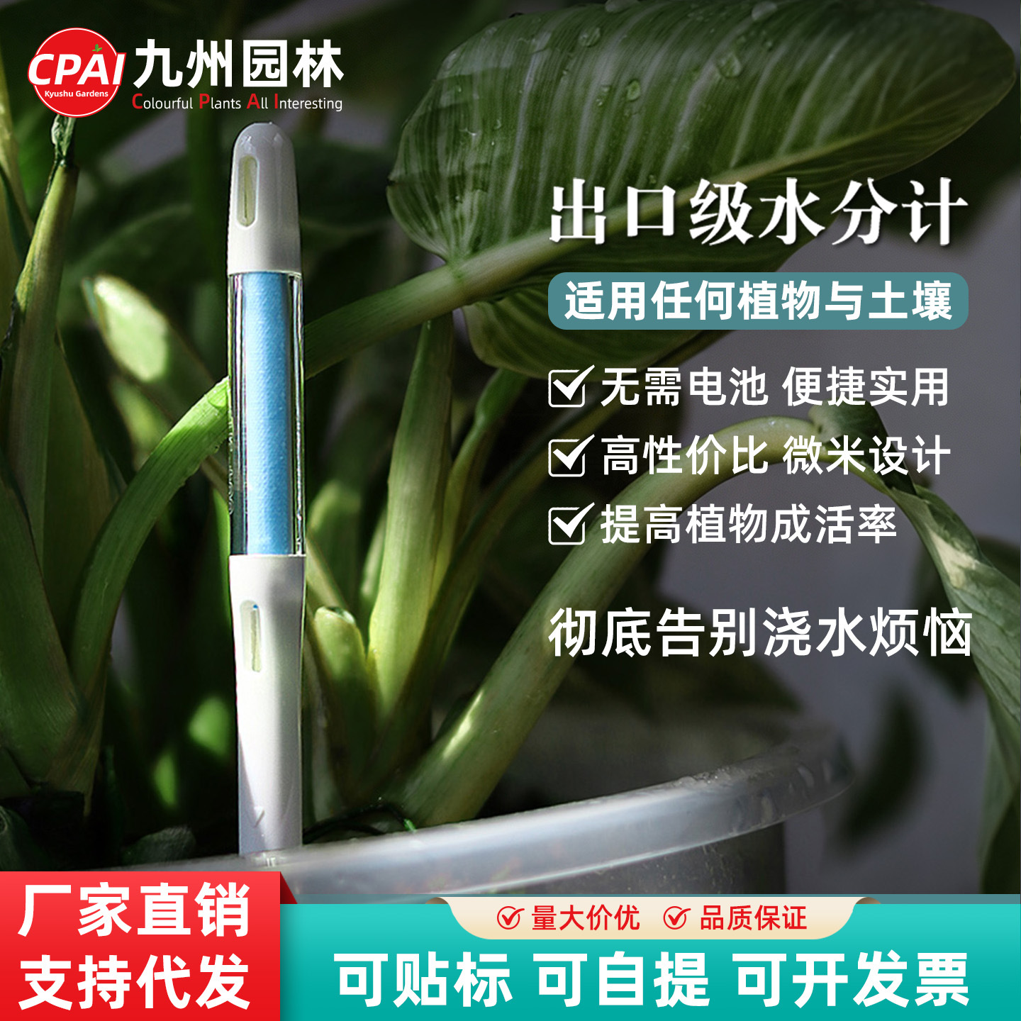 植物水分计花盆家用浇水测量土壤湿度检测仪器养花盆栽通用湿度计