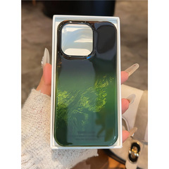 高級感墨緑ぼかしはiphone16 promaxアップル15携帯ケース14新型13女11/12を適用します。