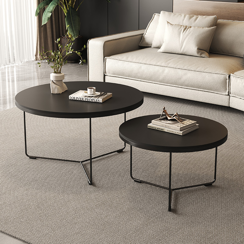 Italian Simple Light Luxury Slate Coffee Table Round High-End Tea Table Modern Home Small Apartment Size Coffee Table Combination