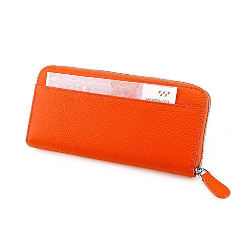 Anti-theft brushed genuine leather women's wallet long Japanese style accordion card holder Japanese style RFID clutch zipper coin purse