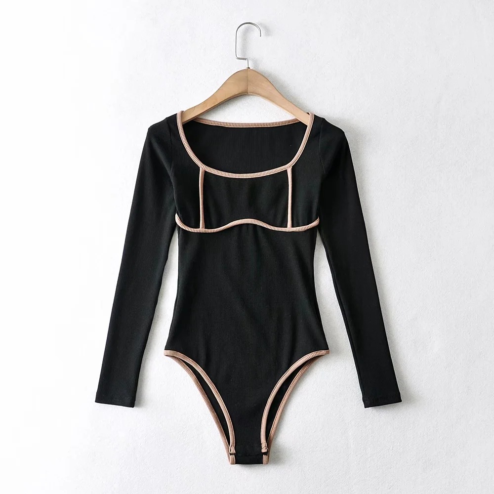 round neck color matching high-waist slim long-sleeved jumpsuit NSHS30993