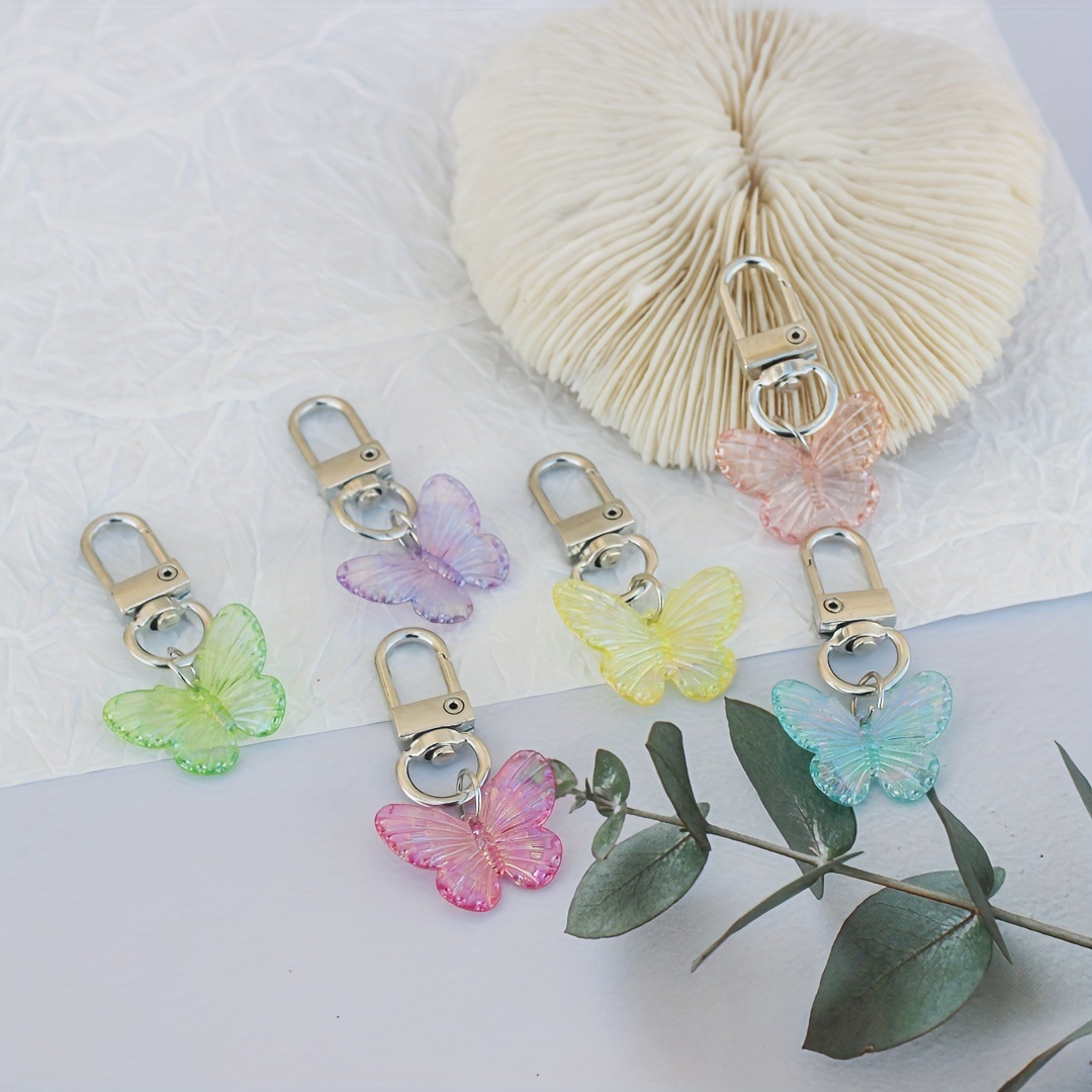 Cross-border Explosive Resin Pendant Color Transparent Butterfly Keychain Pendant Small Fresh Accessories Decorations Small Gifts