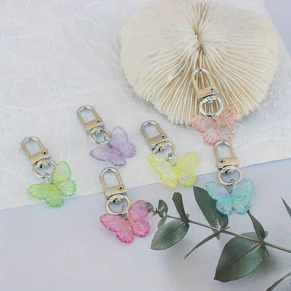 Cross-border Explosive Resin Pendant Color Transparent Butterfly Keychain Pendant Small Fresh Accessories Decorations Small Gifts