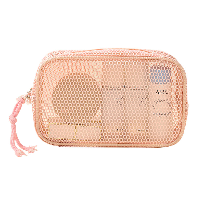 Nueva bolsa de maquillaje de tela de malla de alto valor de cara color caramelo papelería bolsa de maquillaje bolsa de almacenamiento de viaje bolsa de almacenamiento portátil