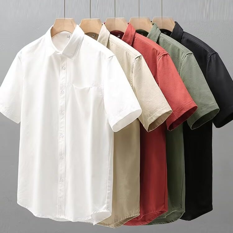 American Heavy Quality Shirt Men's Short-Sleeved Summer Loose Retro Pocket Inch Shirt Casual Lapel White Shirt Jacket