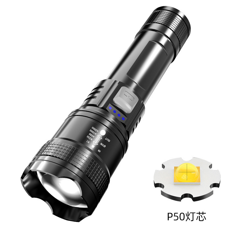 Transfronterizos nueva linterna de luz fuerte TYPE-C cargar multifuncional LED linterna linterna láser blanco al aire libre al por mayor