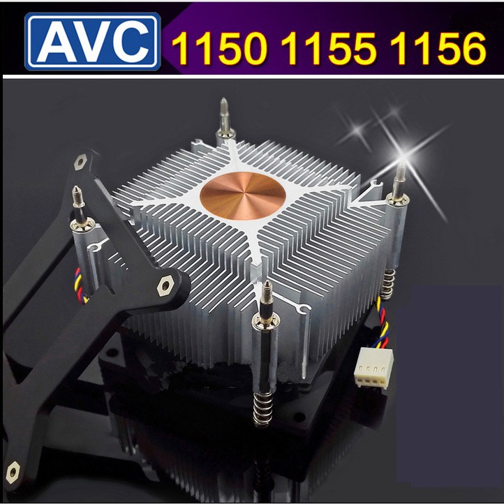 AVC散热器 铜芯  1155 1150台式机4针温控CPU风扇 带网罩