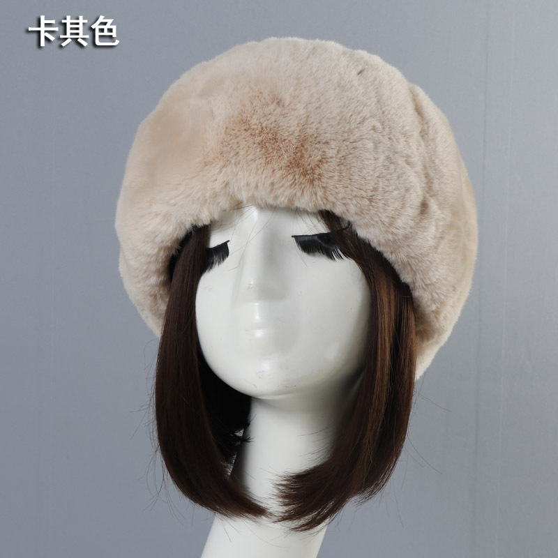 Cross-border best-selling faux rabbit fur open-top hat, warm hat, head covering, travel and photo prop, short plush brimless hat, leopard print, for export
