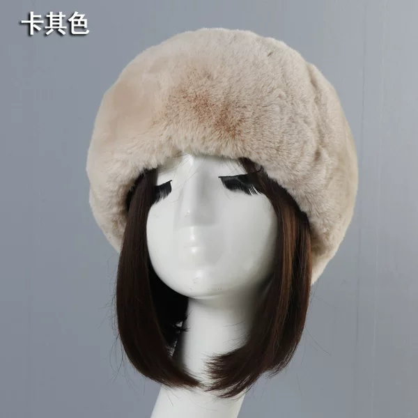 Cross-border best-selling faux rabbit fur open-top hat, warm hat, head covering, travel and photo prop, short plush brimless hat, leopard print, for export
