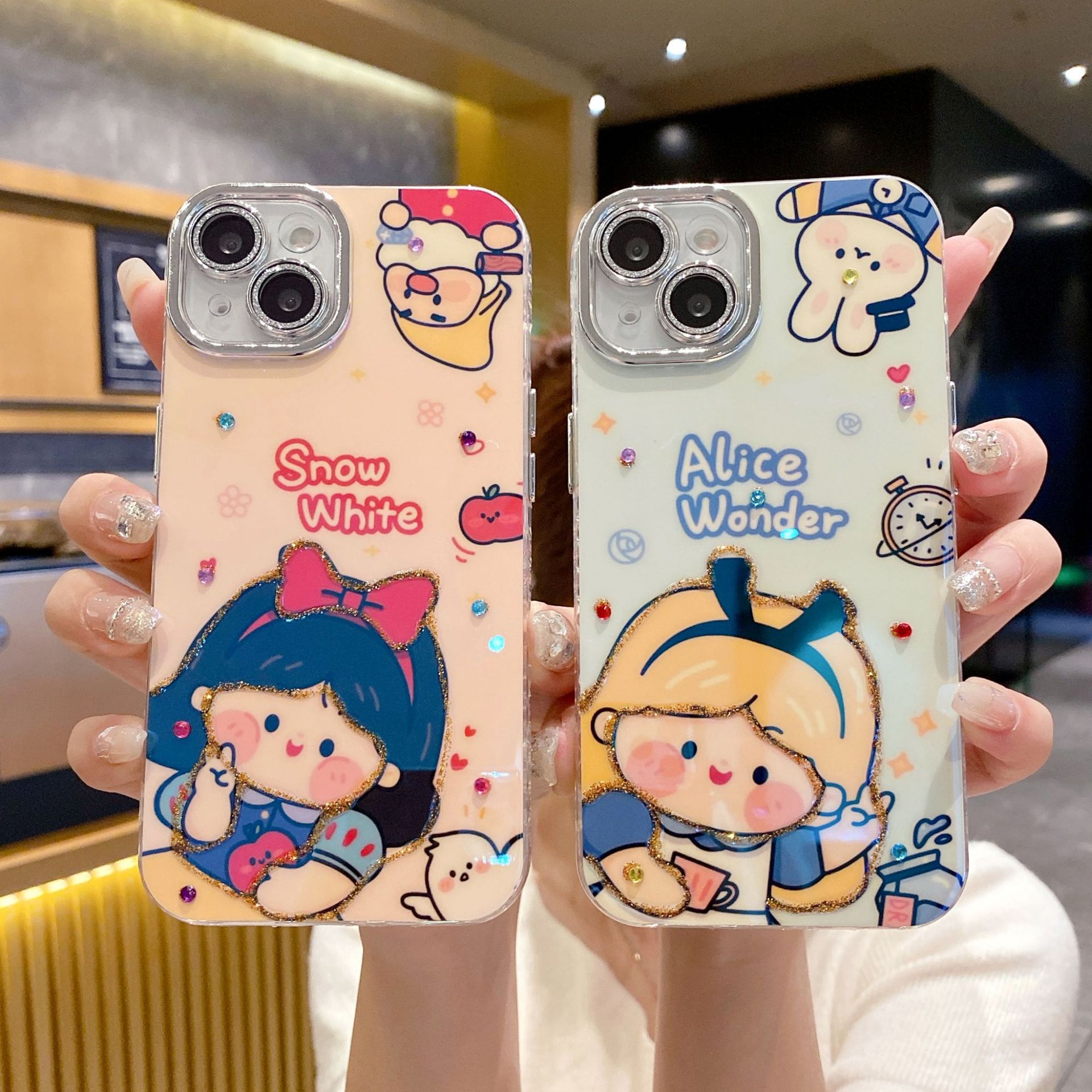 Dibujos Animados luz azul cuento de hadas Princesa para iPhone15 punto diamante 14PROMAX Apple 12 teléfono caso 13 femenino 15PM