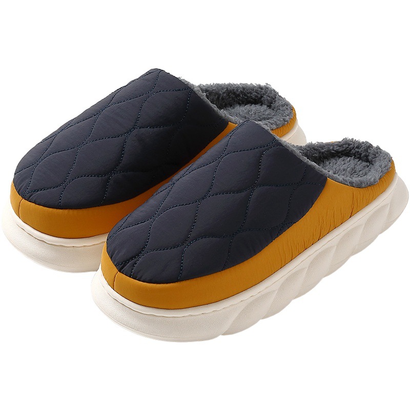 Pantuflas de algodón para el hogar para mujer, pantuflas de invierno de talla grande de felpa para interiores para hombre, pantuflas de algodón impermeables de tela impermeable para hombre al por mayor