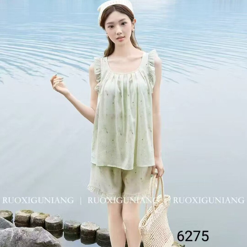2026 Ruoxi Girl's Pajamas with Chest Pads, New Style Women's Sleeveless Shorts Set, Lyocell Thin Home Wear 6275 2026 Ruoxi Girl's Pajamas with Chest Pads, New Style Women's Sleeveless Shorts Set, Lyocell Thin Home Wear 6275