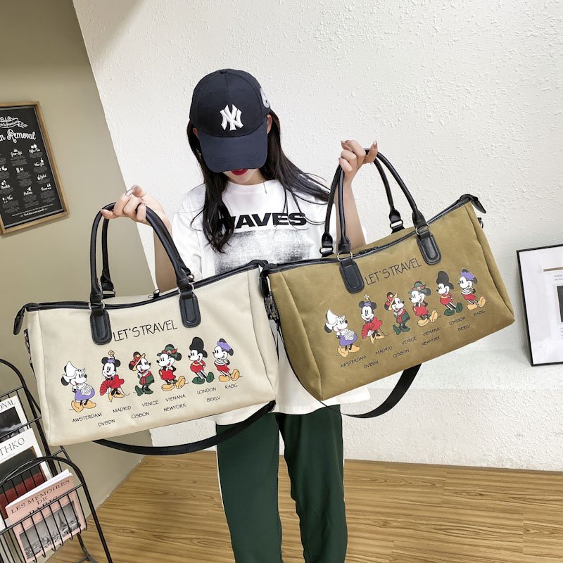 Bolsa de viaje de lona de las mujeres ligero gato de gran capacidad Portátil Bolsa de equipaje portátil de dibujos animados lindo viaje de lona