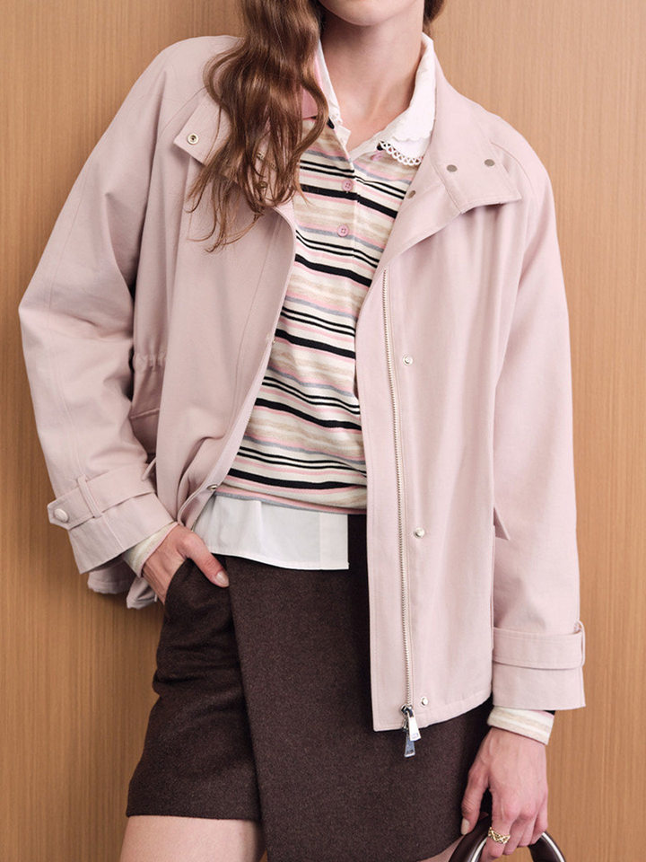 Áo khoác nữ cổ đứng tay dài màu hồng phong cách công sở thanh lịch — Màu hồng