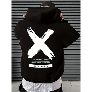 Men's Casual Hooded Sweatshirt with Alphabet Print - F连帽衫